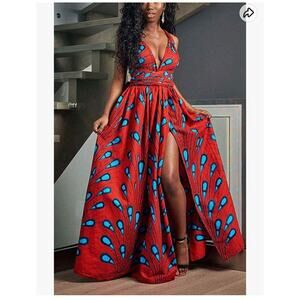 Womens floral printed‎ infinity side slit maxi dress womens large event elegant